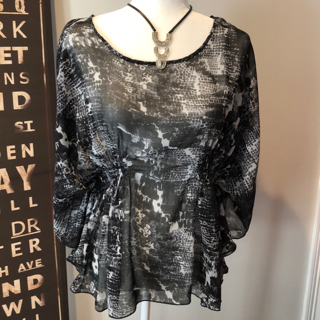 Sheer Python Print Kimono Blouse